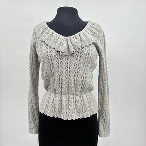 Vintage 70s Cottagecore Luxury Old Money Women Cinch Waist Silver Sweater Sm/Med